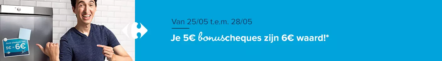 Du 25/05 au 28/05 Vos chèques bonus de 5€ valent 6€