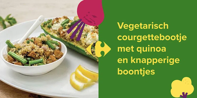 Vegetarisch courgettebootje met quinoa en knapperige boontjes