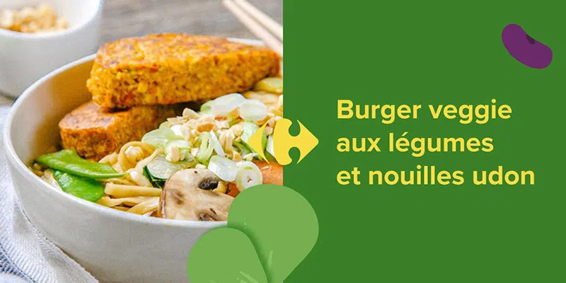 Burger veggie aux légumes et nouilles udon